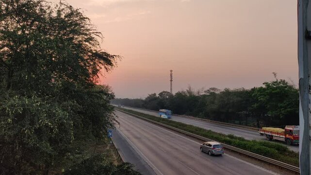 Pune, India - 25 &lrm;February &lrm;2023, The Mumbai-Pune Expressway near Lonavala India. Expressway.
