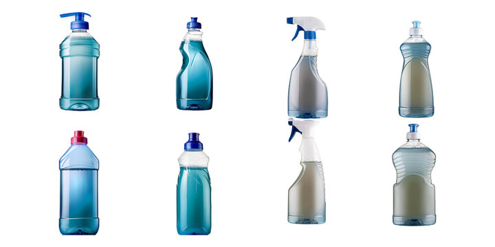 cleaner, ultra clean, organic, liquid detergent realistic bottle mockup, set collection, mega bundle, isolated on transparent background