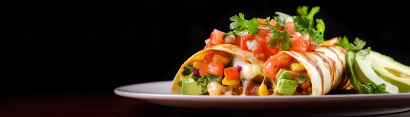 Delicious Tacos with Fresh Salsa and Avocado on a Plate Against Dark Background