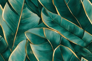Obraz premium Abstract dark green and gold leaf shaped textured seamless pattern. Evoking elegance and luxury concepts 