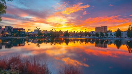 Fototapeta premium sunset over the river