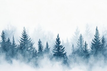 Fototapeta premium watercolor painting, winter landscape, snow-covered pine trees, serene atmosphere, soft colors, gentle brush strokes, tranquil scene