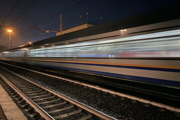 Obraz premium treno in transito nella notte, train running in the night