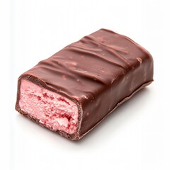 Strawberry Ice Cream Bar Coated in Chocolate, Isolated on White