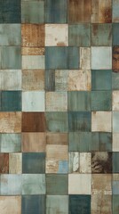 Fototapeta premium Textured Patchwork of Earthy Green and Beige Rectangles with Subtle Fabric Detail