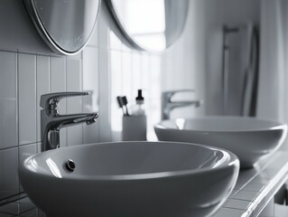 Fototapeta premium Modern Bathroom with Double Sinks and Faucets