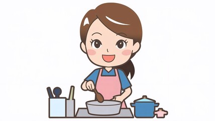 woman cook, cartoon asian character modern style avatar isolated on white background