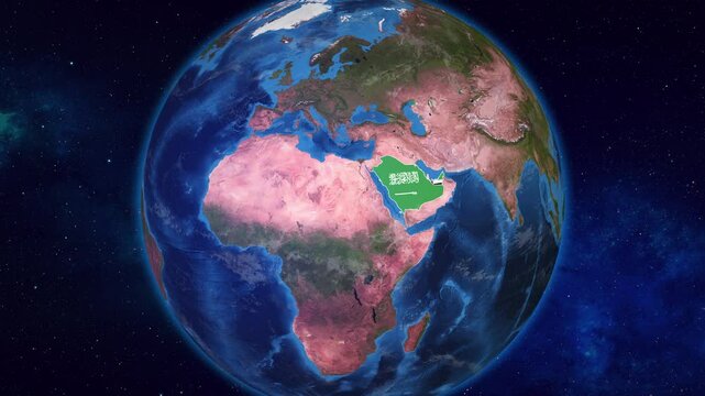 Earth Zooming on Saudi Arabia And UAE Highlighted with their Flags