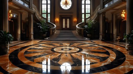 Obraz premium A large, ornate room with a large, circular floor