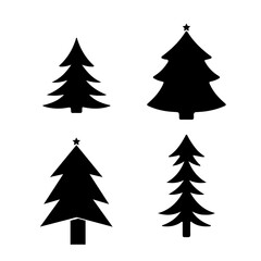 Fototapeta premium TThe image shows black silhouettes of Christmas trees in different styles. Each tree design is distinct, showcasing varying shapes and arrangements of branches. 