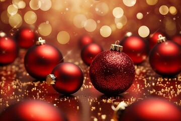 Fototapeta premium Christmas Red Decorative Background, Christmas Red Banner, Christmas Decoration Background, Christmas Banner, Christmas banner with blank space for text