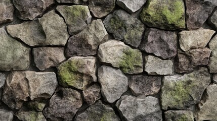 Obraz premium Rustic stone wall texture in shades of gray and mossy green