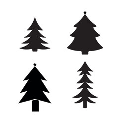 Obraz premium TThe image shows black silhouettes of Christmas trees in different styles. Each tree design is distinct, showcasing varying shapes and arrangements of branches. 