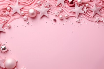 Christmas Pink 3D Background, Christmas Pink Decorative Background, Christmas Pink Banner, Christmas Banner, Christmas Border Background, Christmas banner with blank space for text