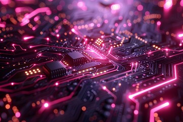 Obraz premium Futuristic Pink Circuit Board for Tech Designs and Innovations