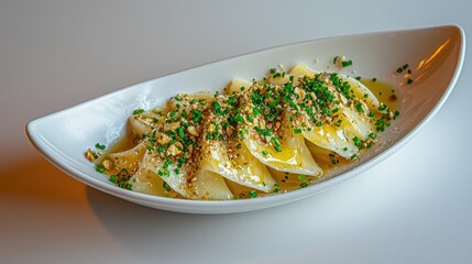 Delicious Plate of Fresh Dumplings Topped with Chopped Herbs and Nuts Arabic Sweets and Desserts