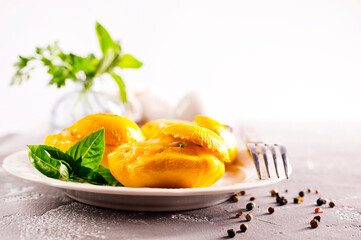 Stuffed pattypan squash on plate, vegetarian food