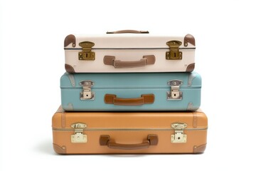 Pile of travel luggage isolated on a white background 
