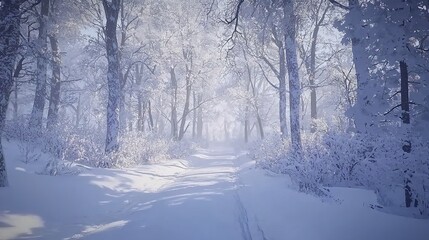 Fototapeta premium A Snowy Forest with a Path Through It, Leading into the Winter Wonderland