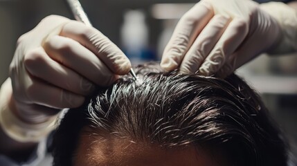 Fototapeta premium Hair Implant Surgery: Surgeon Performing Precision Follicle Placement