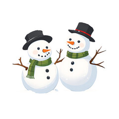 cute snowman with a scarf, hat isolated on transparent background