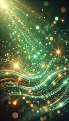 Green light background sparkling particles