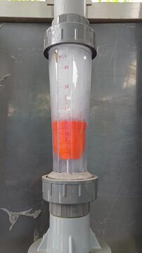 Testing the PVC Plastic Tube Water Rota Meter (Flow Meter), metering volumetric flow rate of water in tube, part of water treatment facilities, filtration or purification of dirty water