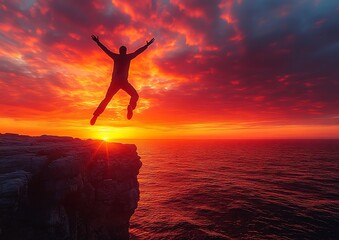 Person Jumping Off a Cliff