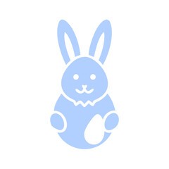 Fototapeta premium Simple pastel blue Easter bunny icon with an egg for spring festivities