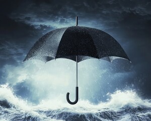 Symbolic representation security illustrated by an umbrella against a stormy backdrop