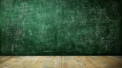 Abstract Background of a Green Chalkboard with White Mathematical Formulas and Equations