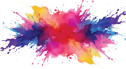 Obraz premium Bright colorful watercolor splash splatter stain brush strokes on white background. Modern vibrant aquarelle spot. Aquarelle explosion on white. Element. Vector watercolor illustration isolated design
