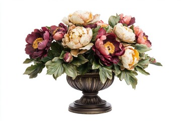 Fototapeta premium A Peony Bouquet in a vase or pot isolated on a white background