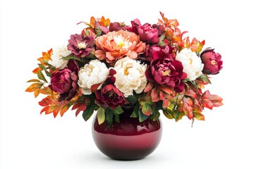 Fototapeta premium A Peony Bouquet in a vase or pot isolated on a white background