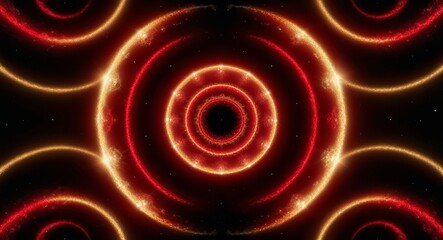 Naklejka premium Creating symmetrical glowing spiral patterns in red and gold that mimic stellar phenomena