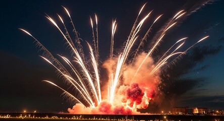 Obraz premium Launching meteorlike fireworks that streak and explode as if time is collapsing in the sky