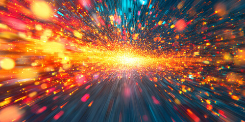 Abstract Burst, Vibrant Energy Radiates Outward, Illuminating a Dynamic, Colorful and Intriguing Space with Light Streaks