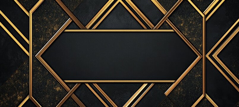 Art Deco Greeting Card Template with Black and Gold Geometric Pattern for Gatsby Themed Events