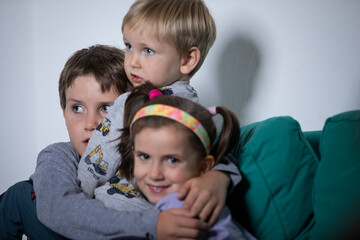 beautiful smiling brothers playing together and having fun