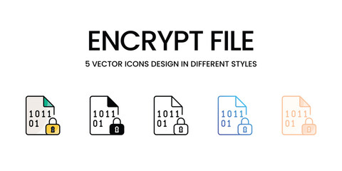 Encrypt File icons set in different style vector stock illustration