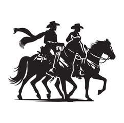 Cowboys on horse Silhouette vector illustration
