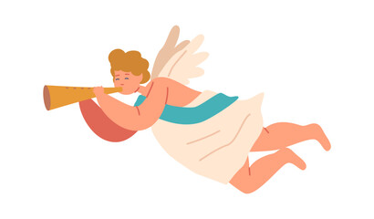 Flying angel blowing trumpet vector illustration © Pavlo Syvak
