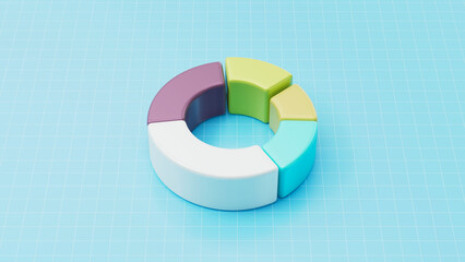 Obraz premium 3D donut pie chart with colorful segments. Information graphic. Financial visualization. 3d render illustration