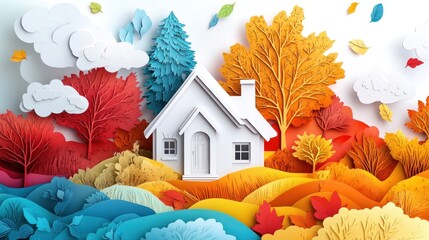 Autumnal Papercraft Cottage: A Dreamy Fall Landscape