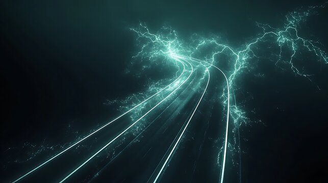 Glowing energy trails forming a path. - Powered by Adobe
