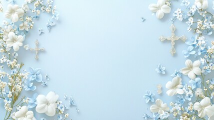 First Communion Greeting Card Template with Floral Accents and Cross Symbols for Custom Messages