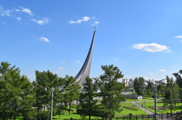 The Monument to the Conquerors of Space is a giant obelisk in Moscow built in 1964 to celebrate achievements of the Soviet people in space exploration. It depicts a starting rocket.