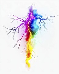 Dynamic energy showcased through colorful lightning bolts, bright white background, motivation and engagement concept