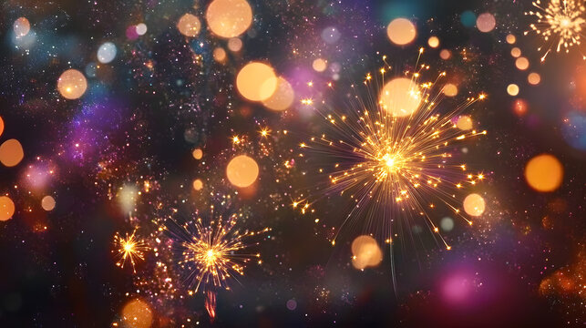 End of year wrap-up sale banner featuring fireworks and glitter effects