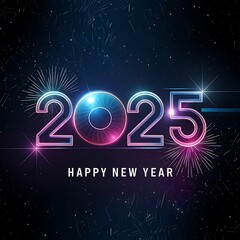 Bright Neon 2025 Text with Starry Cosmic Background and Light Effects

